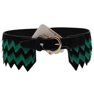 Salvatore Ferragamo BLACK/GREEN KID Leather Belt Size 80
